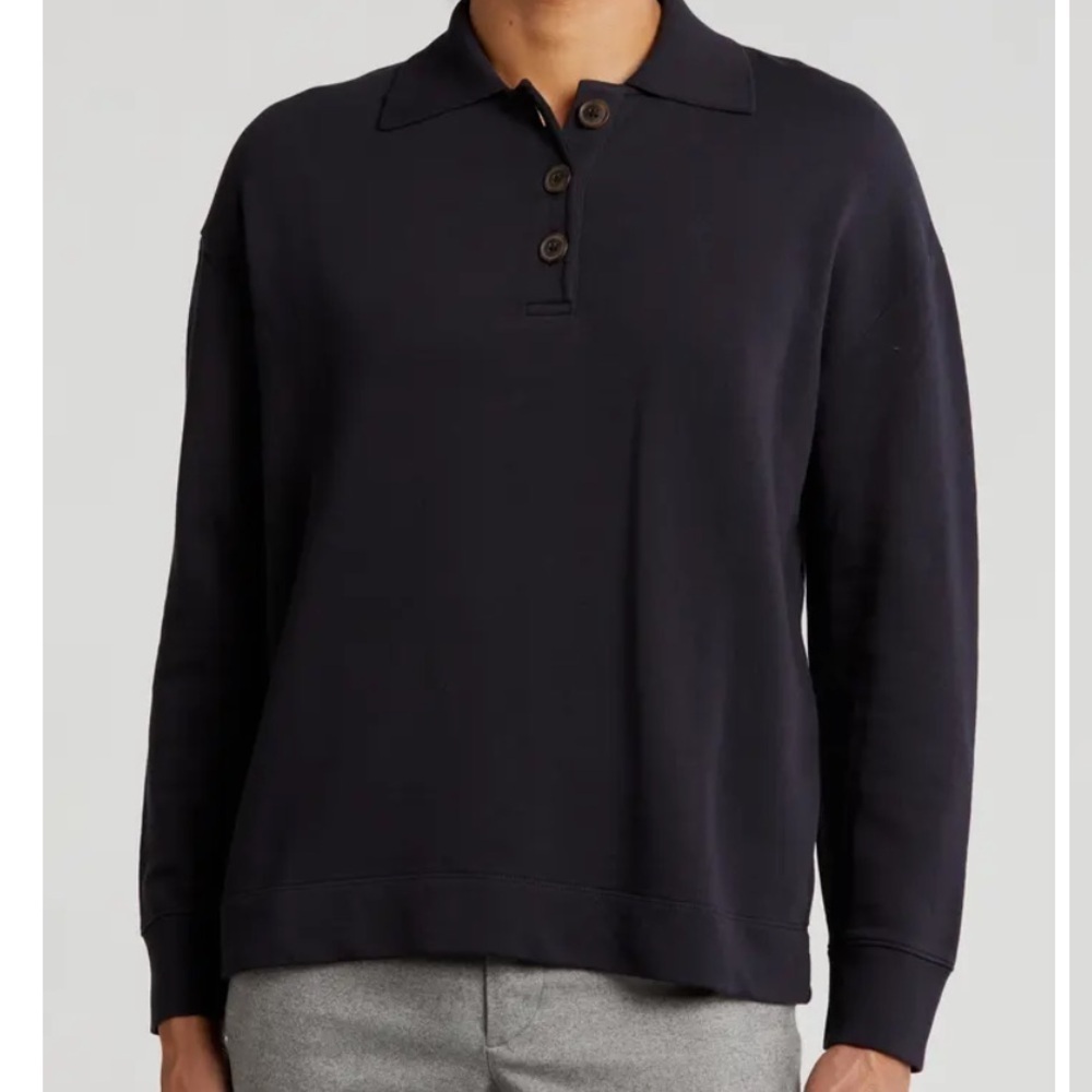 Vince Mens Black 100% cotton LS Henley Polo Shirt XS